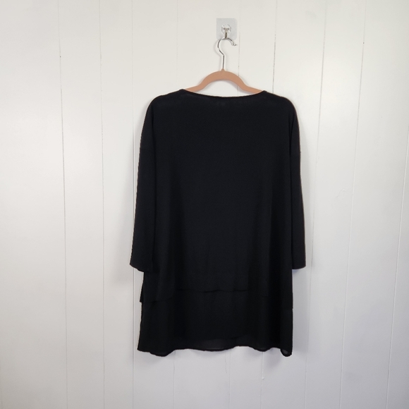 Chico's Black Slinky Knit Top 3/4 Sleeves Stretchy Tunic Office Work Wear Career - Picture 2 of 8